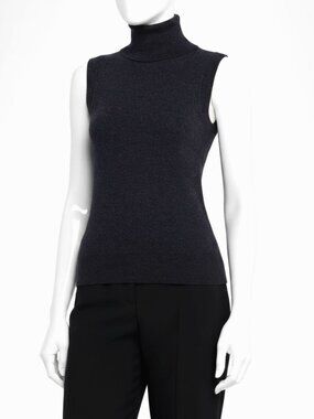 Michael Kors Collection Women's Blue Cashmere Knit Sleeveless Turtleneck Size S